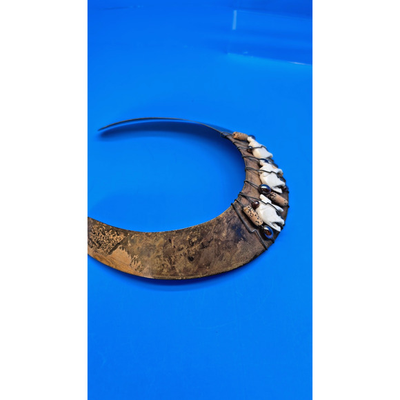 Vintage Tribal Elephant Collar Necklace Bone Brass Boho Ethnic Statement - Picture 9 of 12